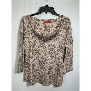 Elle 3/4 Sleeve Bejeweled Neckline Top